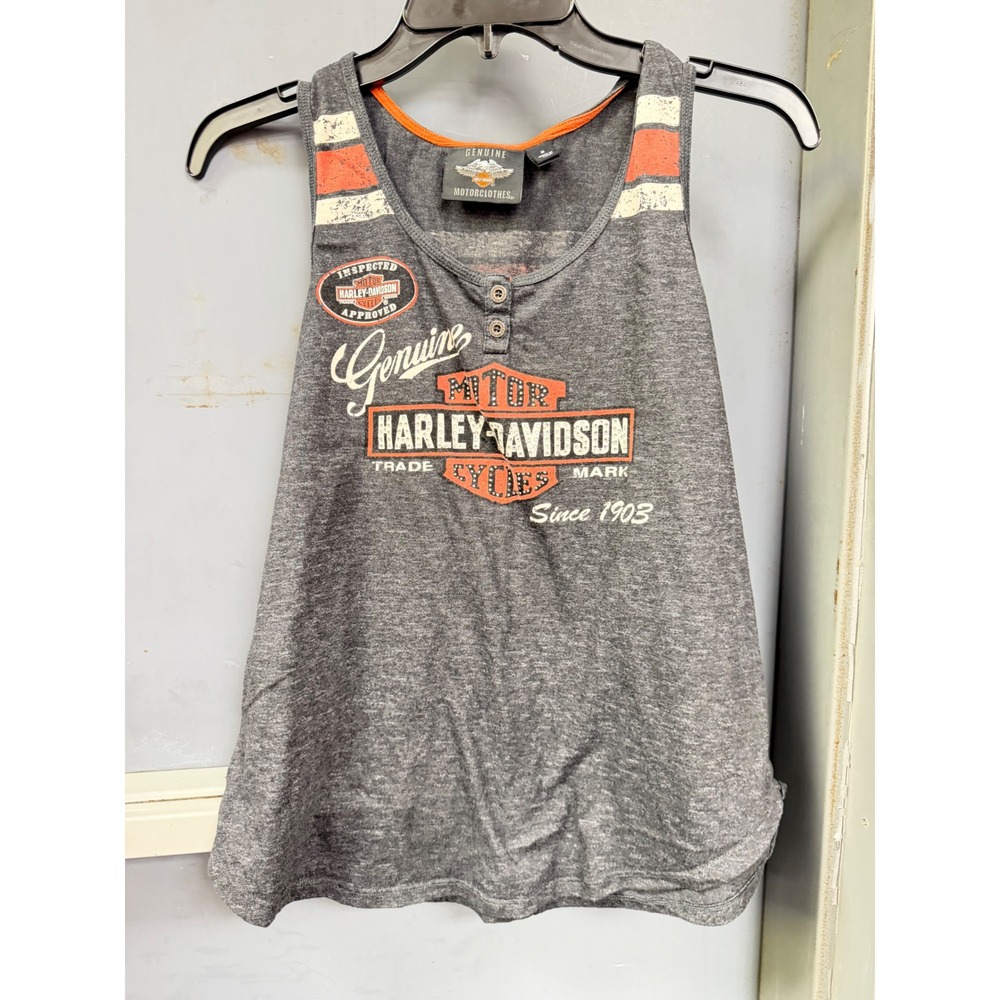 Harley-Davidson Motorclothes Gray Henley Tank Top Graphic Biker Shirt Medium